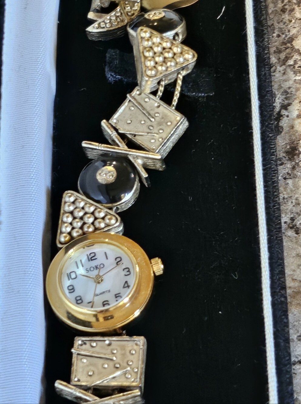 Soko Gold and Black Geometric Charm Bracelet Watch Billiards NEW